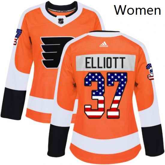 Womens Adidas Philadelphia Flyers 37 Brian Elliott Authentic Orange USA Flag Fashion NHL Jersey
